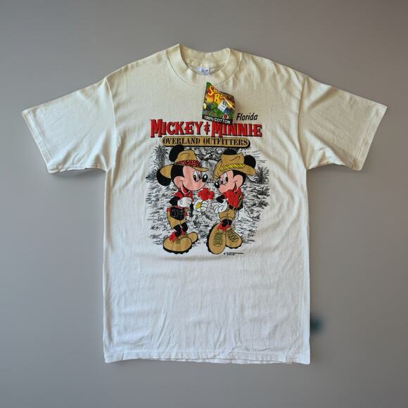 Vintage Disney Mickey & Minnie Shirt L Cream Overland Outfitters Animal Kingdom - Picture 1 of 7